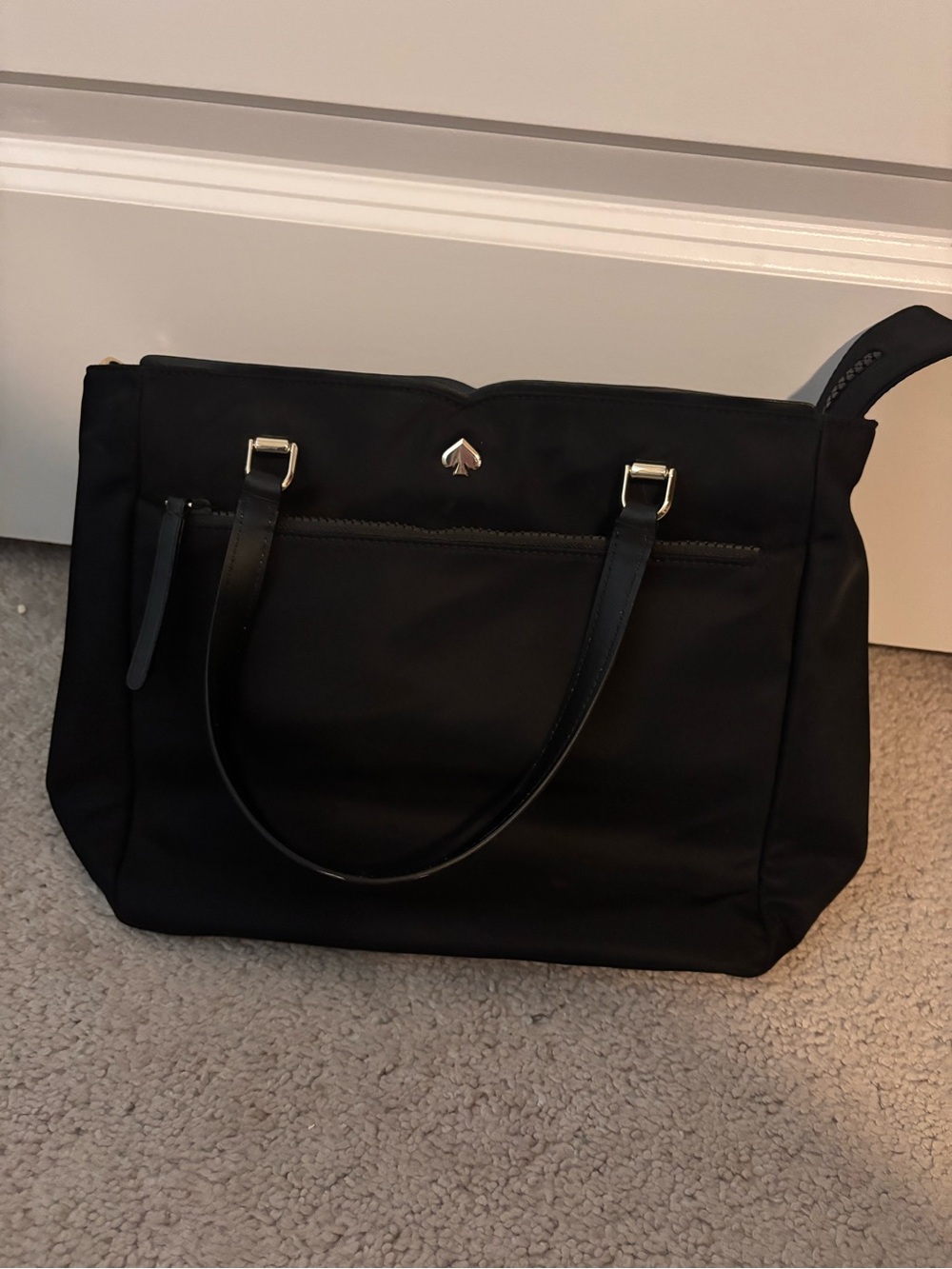 kate spade black nylon tote with gold-tone spade logo
